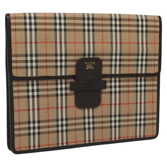 Burberrys Nova Check Clutch Bag Canvas Beige Brown Auth 114735 - Picture 1 of 12
